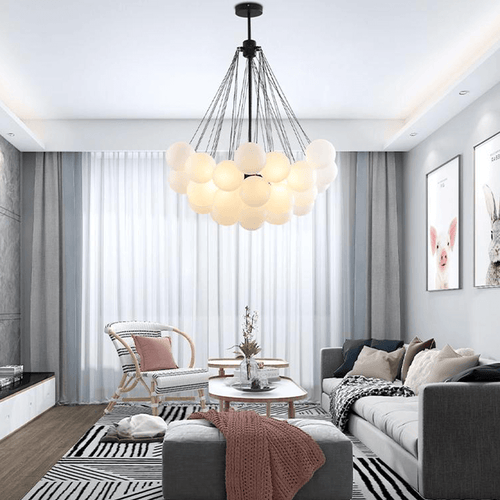 Black Frosted Glass Ball Chandelier in living room