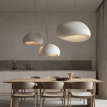Load image into Gallery viewer, Three Japanese Style Pebble Pendant Lights above wooden kitchen table
