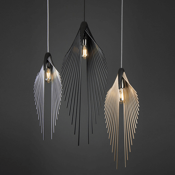 Black, Silver, and Gold Nordic Bird Wing Pendant Light