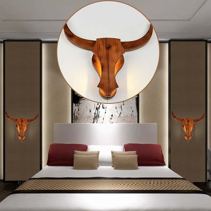 Retro Wooden Cow Lights on wall either side of bed