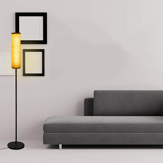 Attic Floor Lamp next to grey sofa in living room