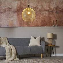 Load image into Gallery viewer, Metal Mesh Pendant Light above dark grey sofa in living room

