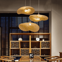 Load image into Gallery viewer, Asian Bamboo Pendant Light above dining table
