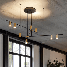 Load image into Gallery viewer, Scandinavian Long Arm Chandelier hanging from ceiling
