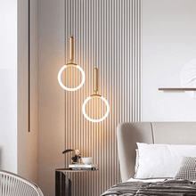 Load image into Gallery viewer, Two Nordic Shaped Pendant Lights above bedside table in bedroom
