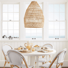Load image into Gallery viewer, Modern Chinese Wicker Ceiling Light above white dining table
