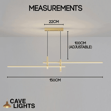 Load image into Gallery viewer, Gold Modern Dining Room Chandelier model B 150cm model measurements
