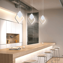 Load image into Gallery viewer, White LED Full Crown Square Pendant Lights above kitchen island
