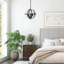 Load image into Gallery viewer, Rustic Globe Chandelier hanging above bedside table in bedroom

