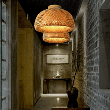 Load image into Gallery viewer, Natural Bamboo Ceiling Lights in restaurant hallway

