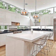 Load image into Gallery viewer, White Modern Glass Pendant Lamps above kitchen table
