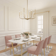 Load image into Gallery viewer, Gold Modern Scandinavian Candle Chandelier hanging above marble dining table
