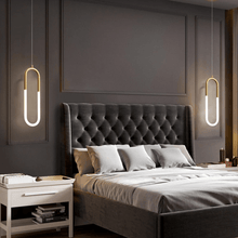 Load image into Gallery viewer, Two Nordic Shaped Pendant Lights above bedside tables either side of bed in bedroom
