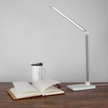 Load image into Gallery viewer, Silver LED Adjustable Desk Lamp on desk
