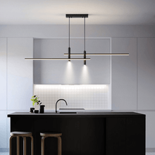 Load image into Gallery viewer, Black Modern Dining Room Chandelier hanging above black kitchen island
