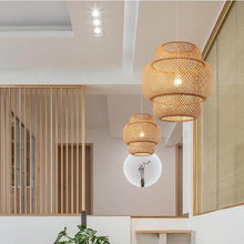 Load image into Gallery viewer, Two Modern Bamboo Chandelier hanging from ceiling in living room
