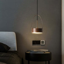 Load image into Gallery viewer, Walnut Decorative Bedside Lamp above bedside table in bedroom

