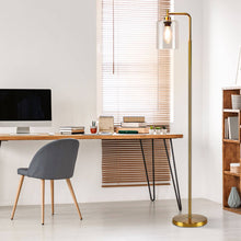Load image into Gallery viewer, Gold LED Floor Lamp in home office next to office desk
