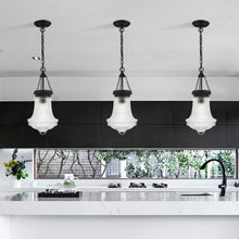 Load image into Gallery viewer, Three black Kitchen Island Pendant Lights hanging above marble kitchen island
