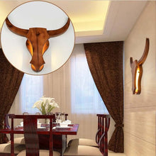 Load image into Gallery viewer, Retro Wooden Cow Light on wall behind dining table
