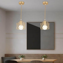 Load image into Gallery viewer, Two Gold Nordic Minimalist Hanging Lampshades above dining room table
