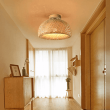 Load image into Gallery viewer, Natural Bamboo Ceiling Light on ceiling in hallway
