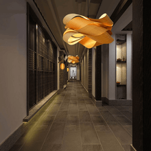 Load image into Gallery viewer, Wood Skin Pendant Lights in corridor

