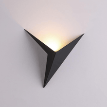 Load image into Gallery viewer, Black Modern Triangular Wall Light with light on
