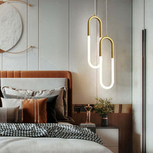 Load image into Gallery viewer, Two Nordic Shaped Pendant Lights above bedside table in bedroom
