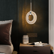 Load image into Gallery viewer, Diamond Style Pendant Light model A above bedside table
