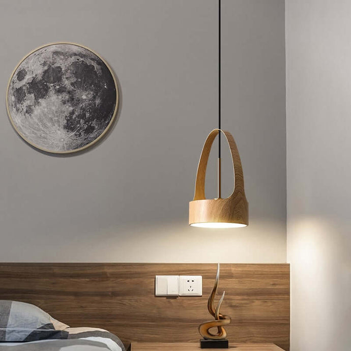 Light Wood Decorative Bedside Lamp above bedside table 