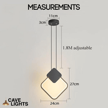 Load image into Gallery viewer, LED Full Crown Square Pendant Light measurements
