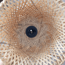 Load image into Gallery viewer, Close-up of Natural Bamboo Ceiling Light from beneath without lightbulb
