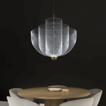 Load image into Gallery viewer, Silver Modern European Metal Chandelier above circular dining table
