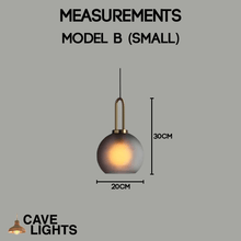 Load image into Gallery viewer, Smoky Glass Pendant Light small model B measurements
