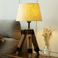 Load image into Gallery viewer, Beige Retro Tripod Table Lamp on bedside shelf next to bed
