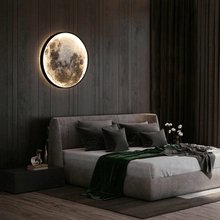 Load image into Gallery viewer, Moon Planet Wall Light on bedroom wall above bed
