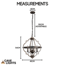 Load image into Gallery viewer, Industrial Metal Farmhouse Chandelier measurements
