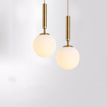 Load image into Gallery viewer, Two Gold Glass Ball Pendant Lamps
