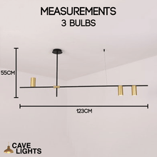 Load image into Gallery viewer, Scandinavian Long Arm Chandelier 3 bulbs model measurements
