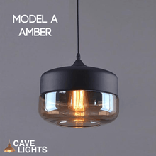 Load image into Gallery viewer, Black Modern Glass Pendant Lamp Model A Amber

