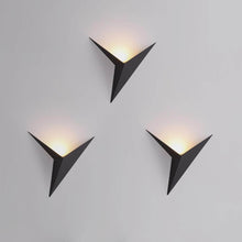Load image into Gallery viewer, Black Modern Triangular Wall Lights on wall with light on
