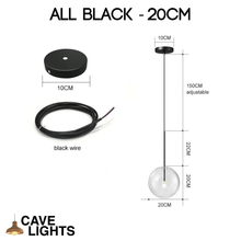 Load image into Gallery viewer, Black Nordic Glass Pendant Light 20cm model measurements
