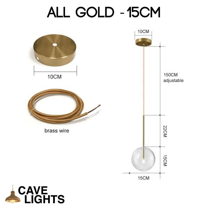 Gold Nordic Glass Pendant Light 15cm model measurements