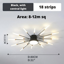 Load image into Gallery viewer, Black LED Strip Chandelier 18 strips model measurements
