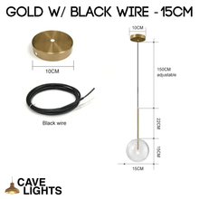 Load image into Gallery viewer, Gold with black wire Nordic Glass Pendant Light 15cm model measurements
