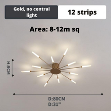 Load image into Gallery viewer, Gold LED Strip Chandelier 12 strips model measurements
