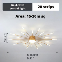 Load image into Gallery viewer, Gold LED Strip Chandelier 20 strips model measurements

