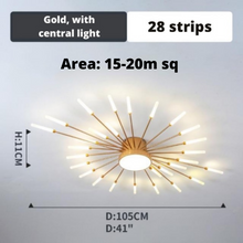 Load image into Gallery viewer, Gold LED Strip Chandelier 28 strips model measurements
