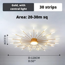 Load image into Gallery viewer, Gold LED Strip Chandelier 30 strips model measurements
